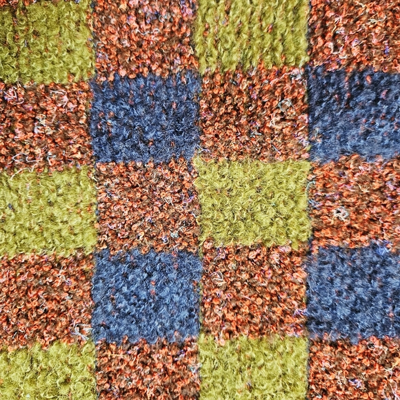 Vintage 70s Checkerboard Boucle Knit Vest Green, Blue, Orange Small - Picture 5 of 11